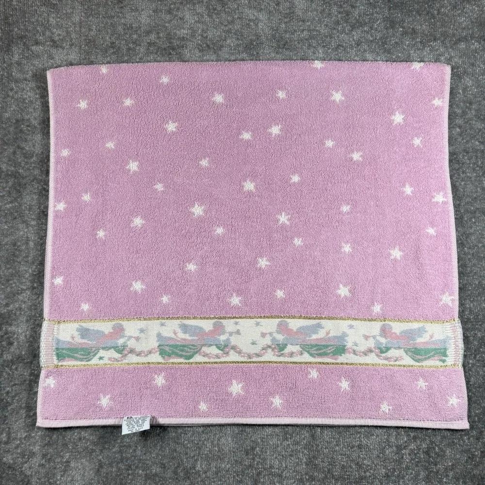 2 - Francies Bath Towels Fieldcrest Mills Pink White Angels‎ Trumpets Stars